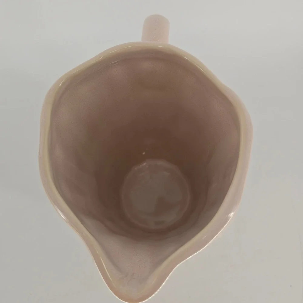 Vintage Pink Ceramic Pitcher Pearlescent Vase Crock Cottage Farmhouse Decor